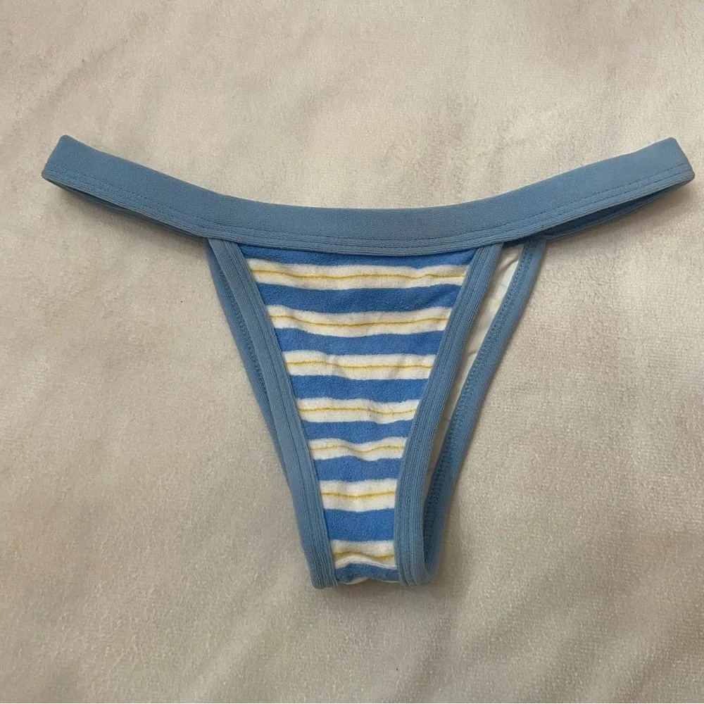 New! Frankie's Bikinis Cole Striped Bikini Bottom Blue and Yellow XS 1490